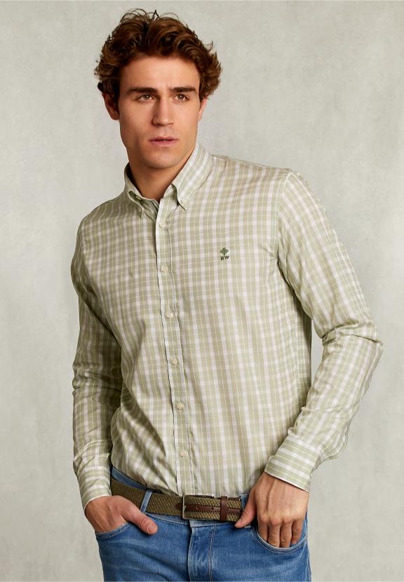 Custom Fit Checked Shirt Green/White - Vert