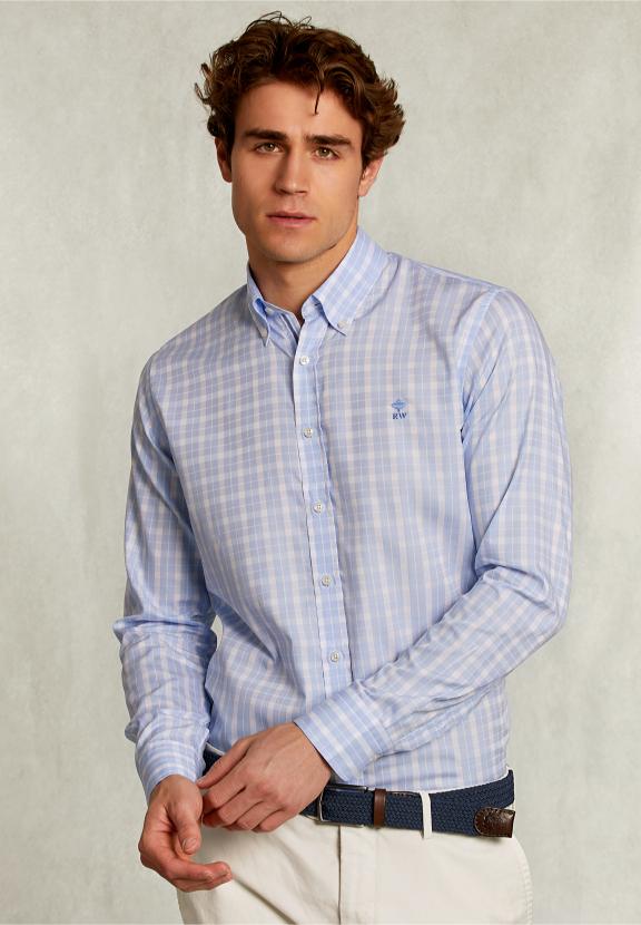 Custom Fit Checked Shirt Blue/White - Blauw