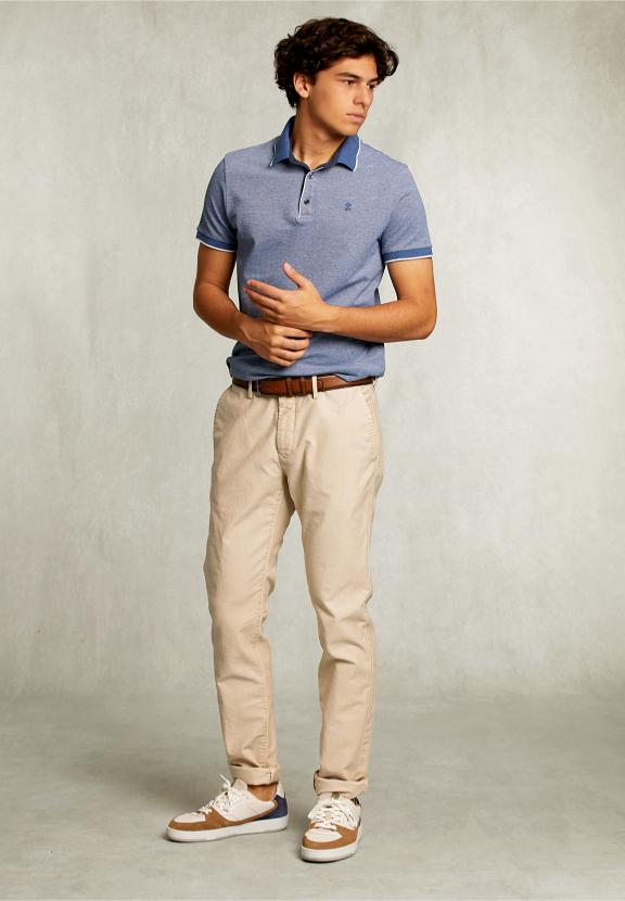 Custom Fit Cotton Polo Dark Mombasa Mix - Blauw