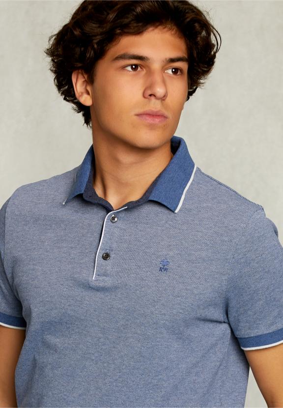 Custom Fit Cotton Polo Dark Mombasa Mix - Blauw
