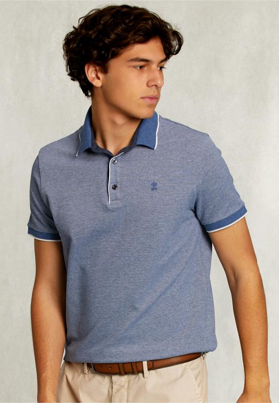 Custom Fit Cotton Polo Dark Mombasa Mix - Blauw