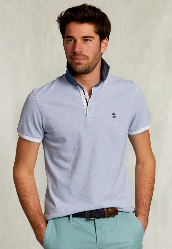 Custom Fit Cotton Polo Seawater Mix - Blauw