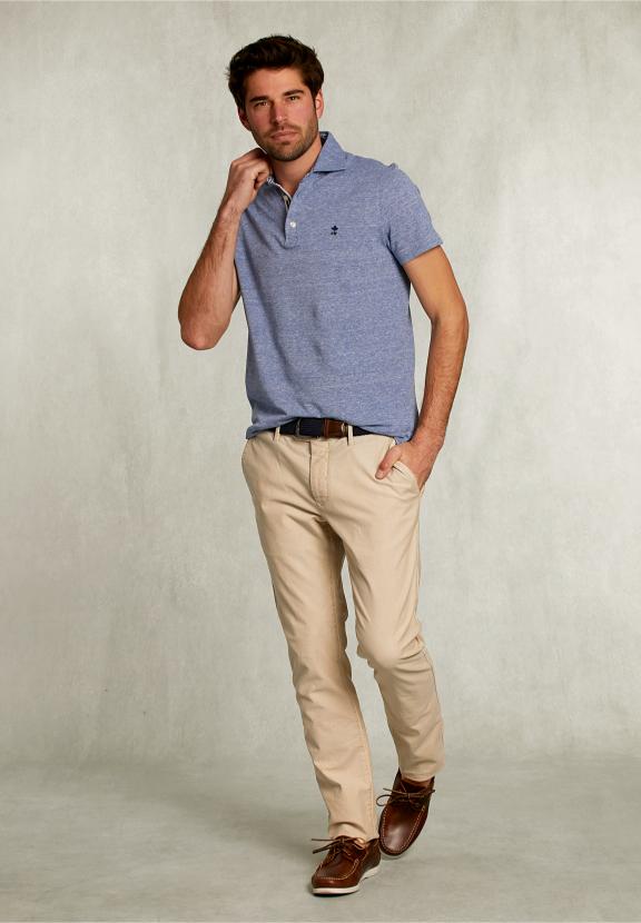 Custom Fit Cotton Polo Anon Blue Mix - Blauw