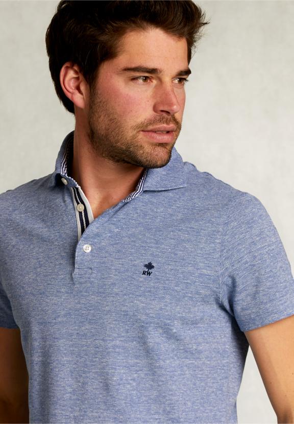Custom Fit Cotton Polo Anon Blue Mix - Blauw