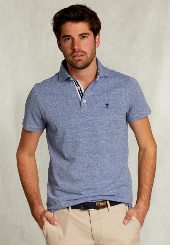 Custom Fit Cotton Polo Anon Blue Mix - Blauw