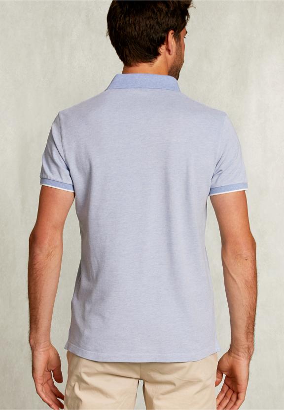 Custom Fit Cotton Polo Dark Chambray Mix - Blauw