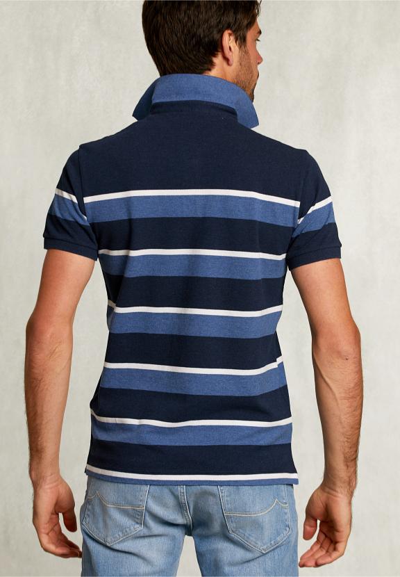 Custom Fit Striped Polo Indian Ocean Mix - Blauw