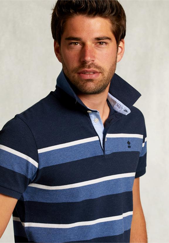 Custom Fit Striped Polo Indian Ocean Mix - Blauw