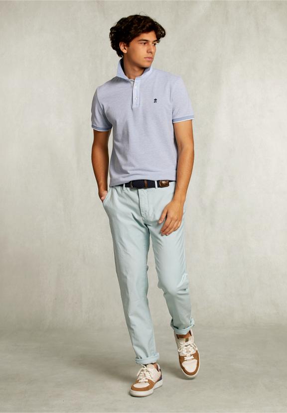 Custom Fit Cotton Polo Dark Oyster Mix - Blauw