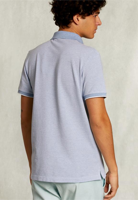 Custom Fit Cotton Polo Dark Oyster Mix - Blauw