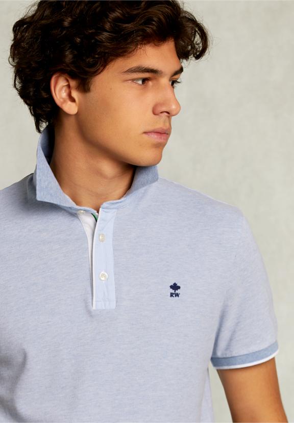 Custom Fit Cotton Polo Dark Oyster Mix - Blauw