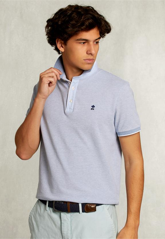 Custom Fit Cotton Polo Dark Oyster Mix - Blauw