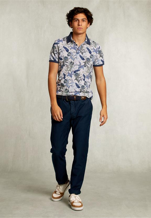 Custom Fit Cotton Floral Polo Dark Oyster Mix - Grijs