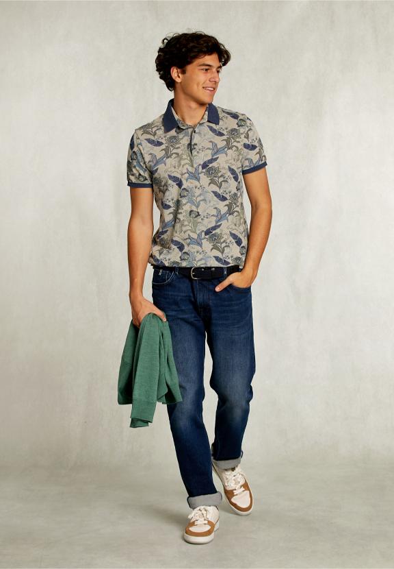 Custom Fit Cotton Floral Polo Equator Mix - Khaki