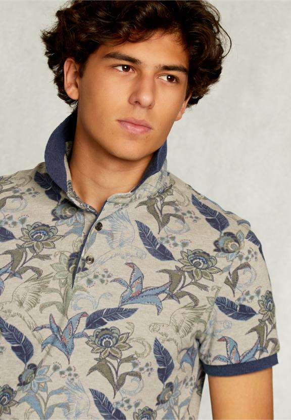 Custom Fit Cotton Floral Polo Equator Mix - Khaki