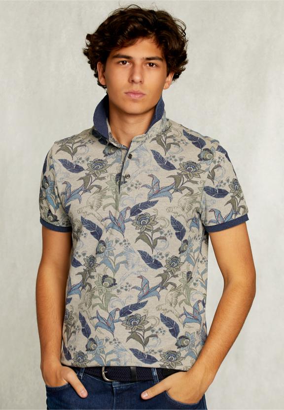 Custom Fit Cotton Floral Polo Equator Mix - Khaki