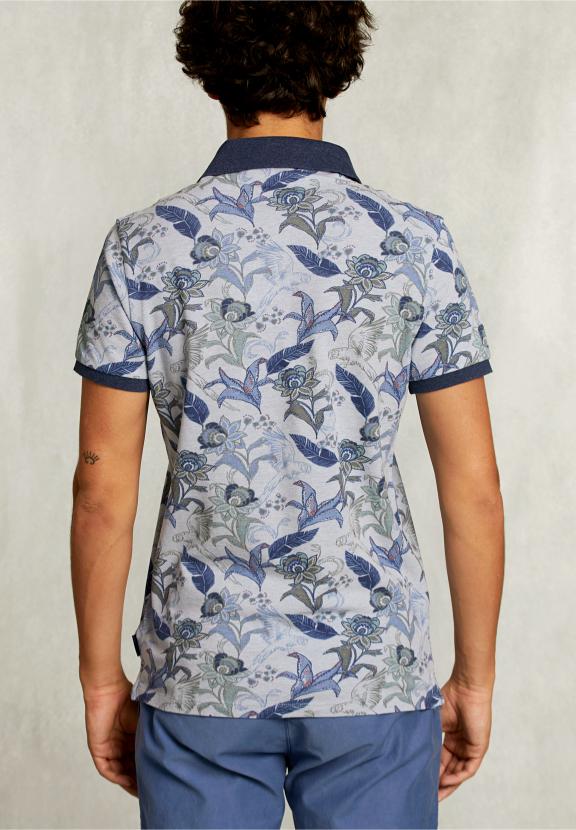 Custom Fit Cotton Floral Polo Lt Mombasa Mix - Blauw