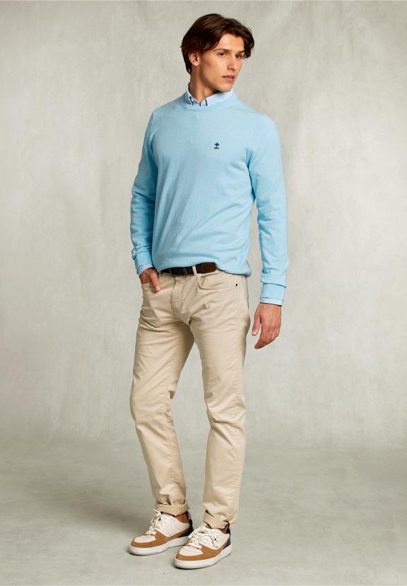 Normal Fit Basic Cotton Crew Neck Pullover Bora Bora Mix - Blauw