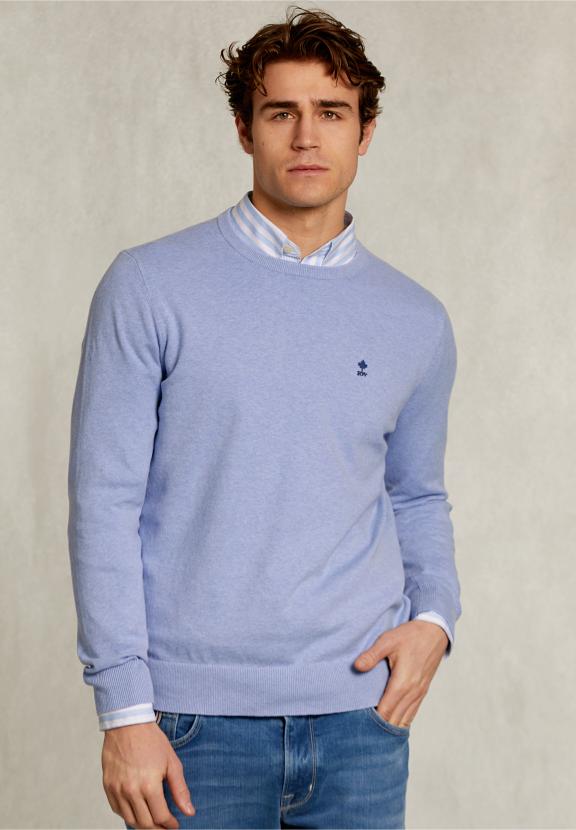 Normal Fit Basic Cotton Crew Neck Pullover Tropez Mix - Blauw