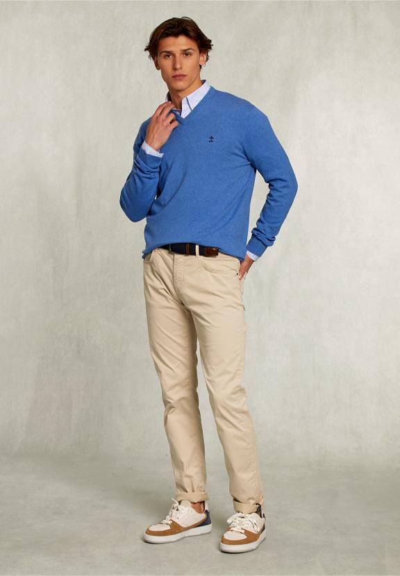 Normal Fit Basic Cotton V-Neck Pullover Bluetiful Mix - Blauw