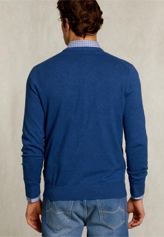 Normal Fit Basic Cotton V-Neck Pullover Blue Jelly Mix - Bleu