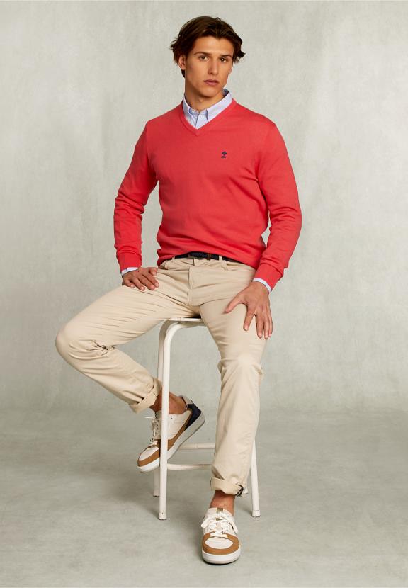 Normal Fit Basic Cotton V-Neck Pullover Cosmopolitan - Roze