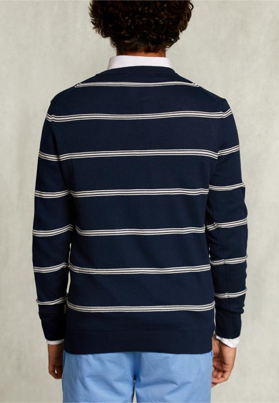 Slim Fit Striped Pima Cotton Sweater French Dark Mix - Blauw