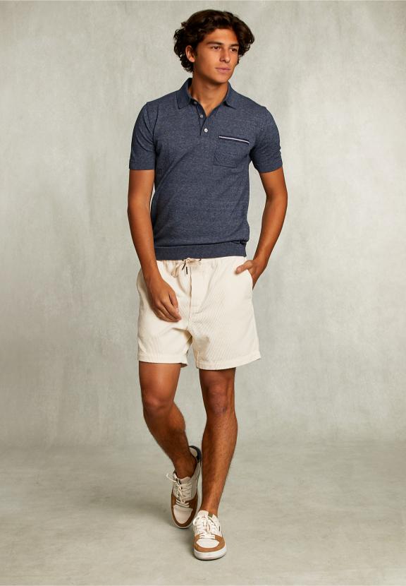 Custom Fit Pima Cotton Sweater Polo Collar Blue Moon Mix - Blauw