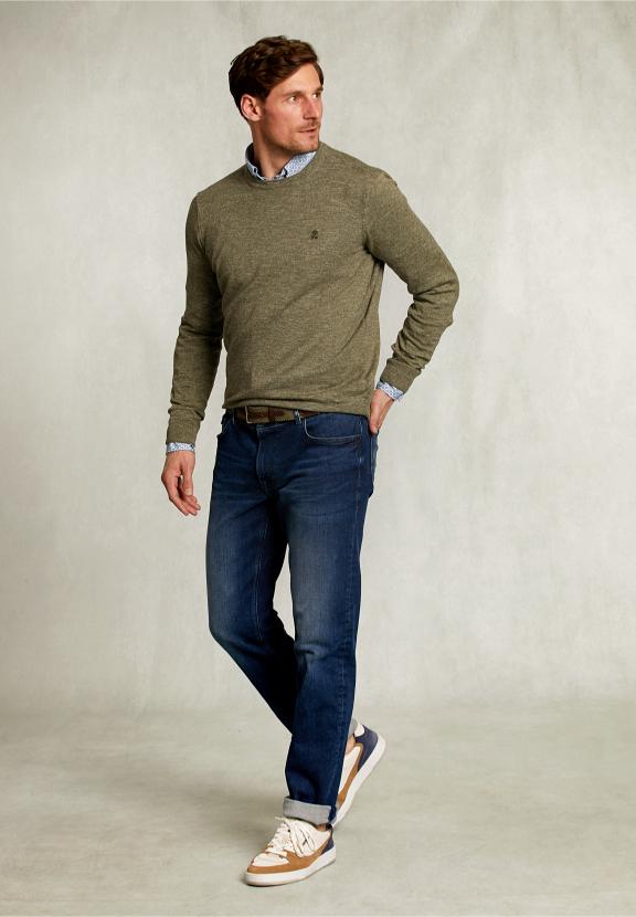 Custom Fit Cotton-Linen Sweater Savanna - Khaki