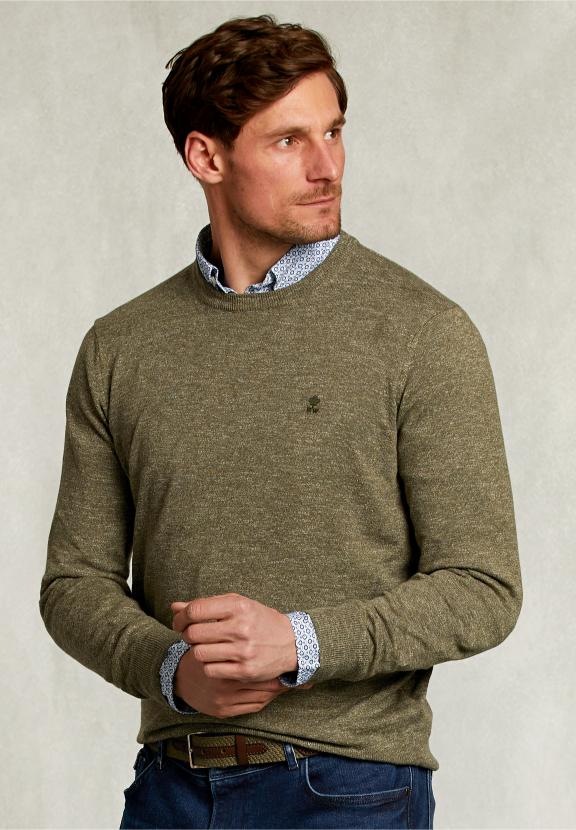 Custom Fit Cotton-Linen Sweater Savanna - Khaki