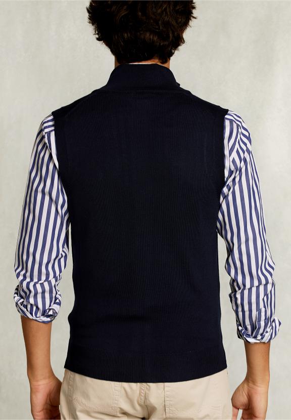 Custom Fit Sleeveless Merino Cardigan Navy - Blauw