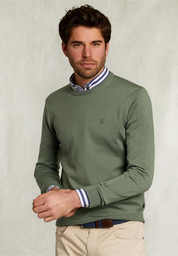 Custom Fit Merino Crew Neck Pullover Equator - Khaki