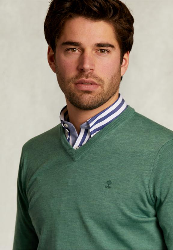 Custom Fit Merino V-Neck Pullover Equator Mix - Kaki