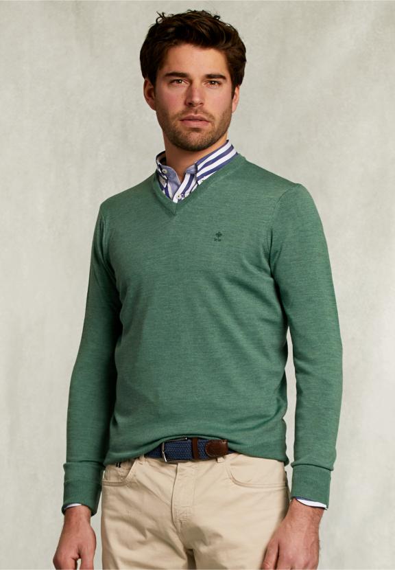 Custom Fit Merino V-Neck Pullover Equator Mix - Kaki