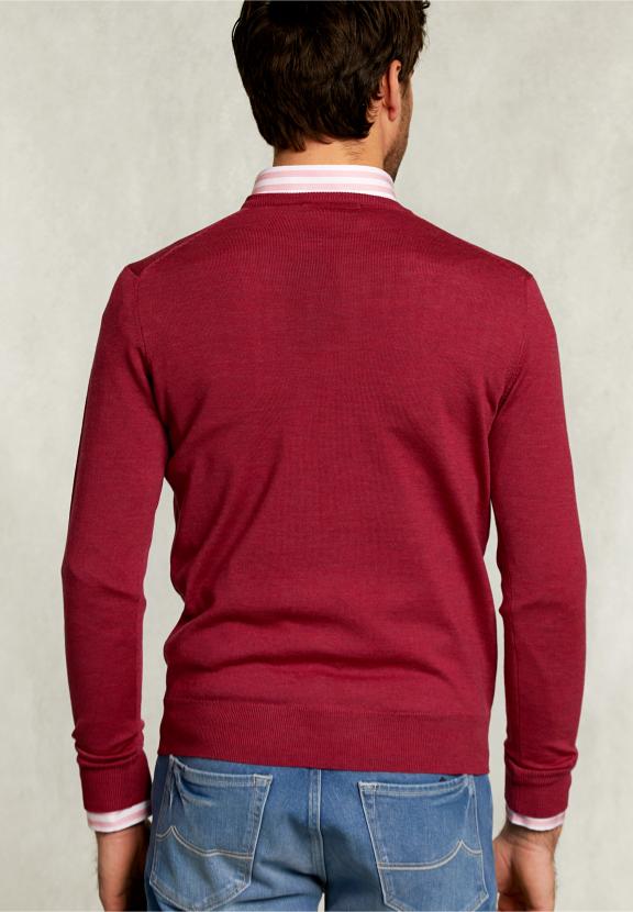 Custom Fit Merino V-Neck Pullover French Bonbon Mix - Roze