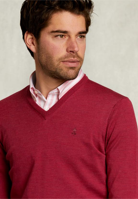 Custom Fit Merino V-Neck Pullover French Bonbon Mix - Roze