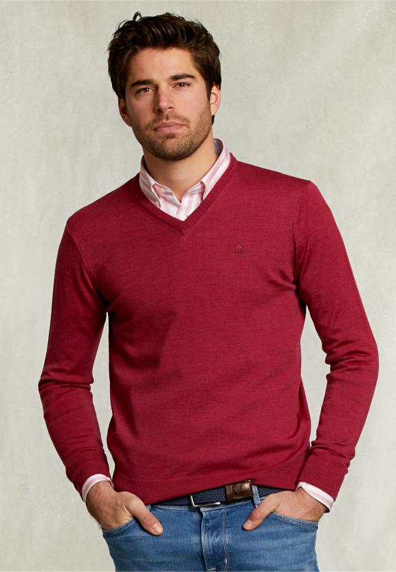 Custom Fit Merino V-Neck Pullover French Bonbon Mix - Roze