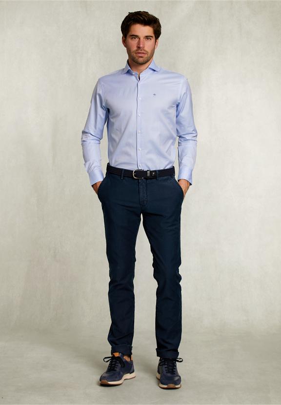 Custom Fit Uni Shirt Blue - Wit