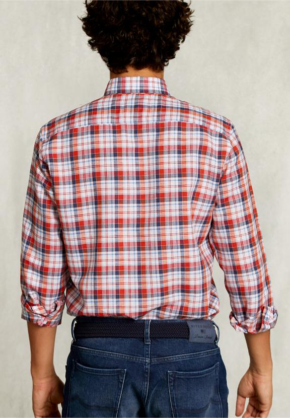Custom Fit Checked Shirt Linen-Cotton Multi - Rood