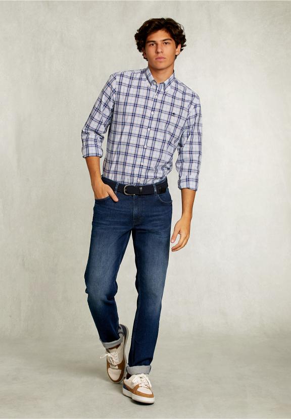 Custom Fit Checked Shirt Blue/White - Bleu