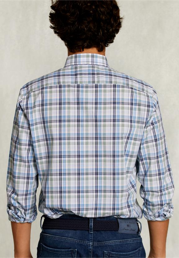 Custom Fit Checked Shirt Green/Blue - Blauw