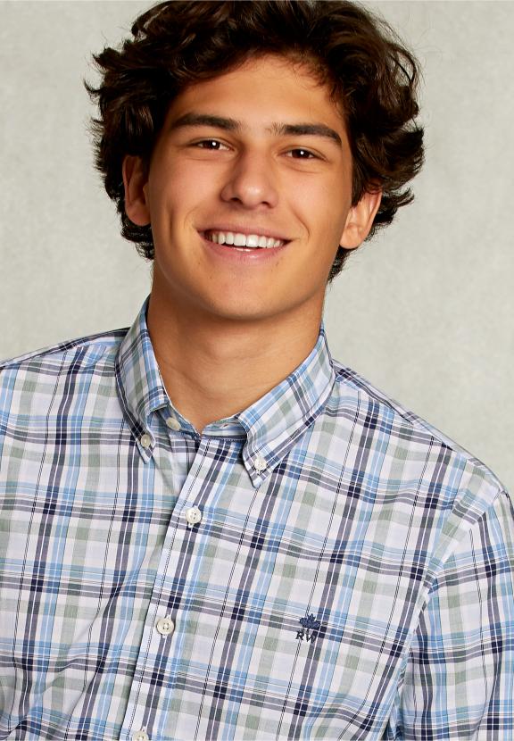 Custom Fit Checked Shirt Green/Blue - Bleu