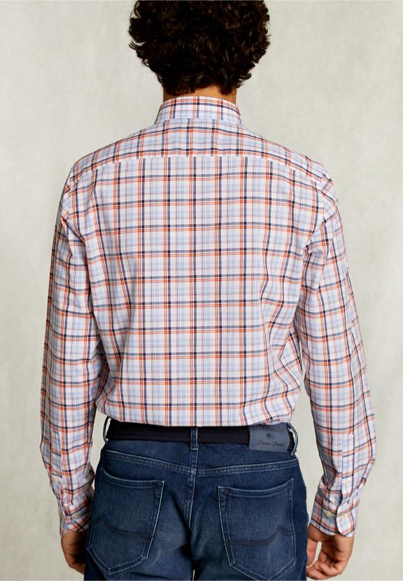 Custom Fit Checked Shirt Orange/Blue - Blauw