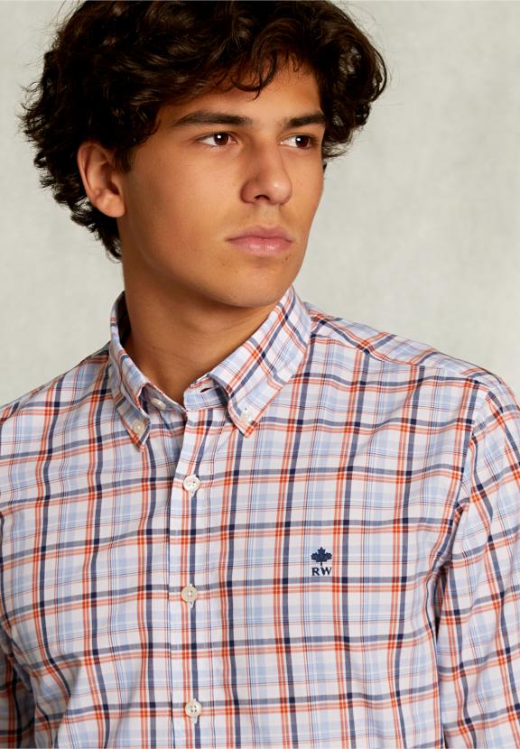 Custom Fit Checked Shirt Orange/Blue - Blauw
