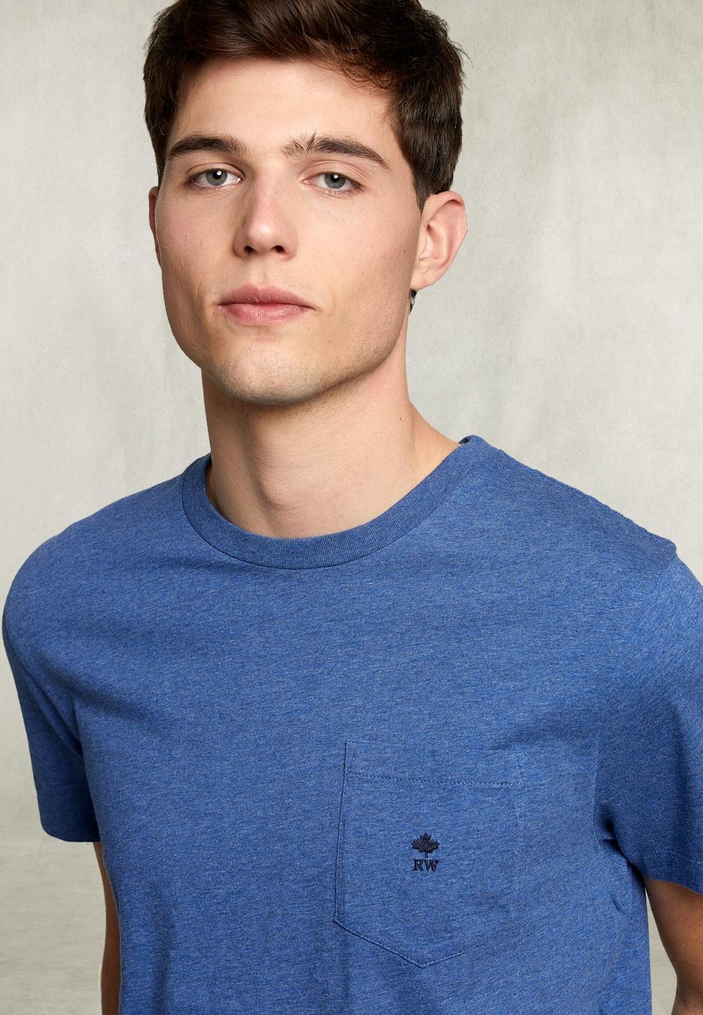 Custom Fit Pima Cotton T-Shirt With Pocket Denim Mix - Blauw