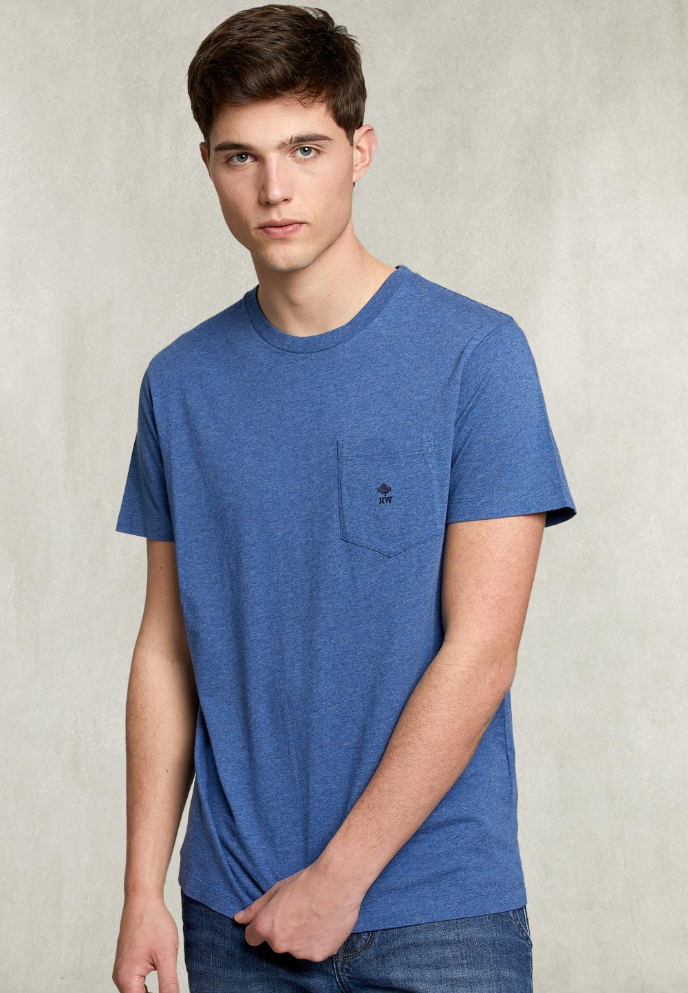 Custom Fit Pima Cotton T-Shirt With Pocket Denim Mix - Blauw
