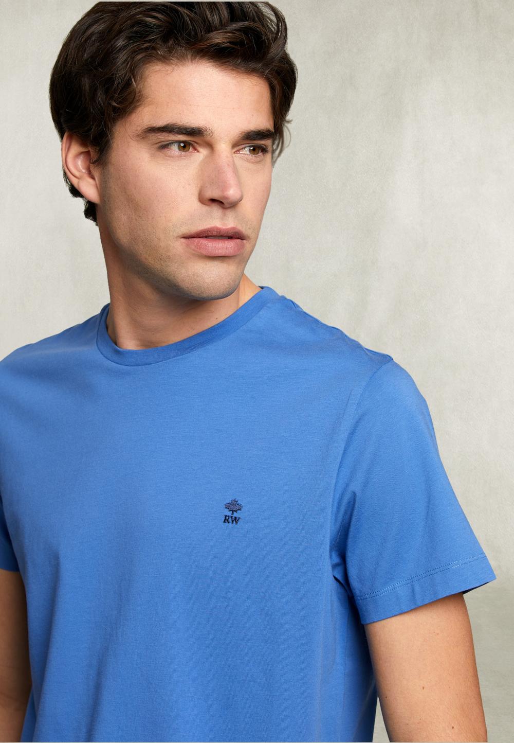 Custom Fit Pima Cotton Crew Neck T-Shirt Blue Bird - Blauw