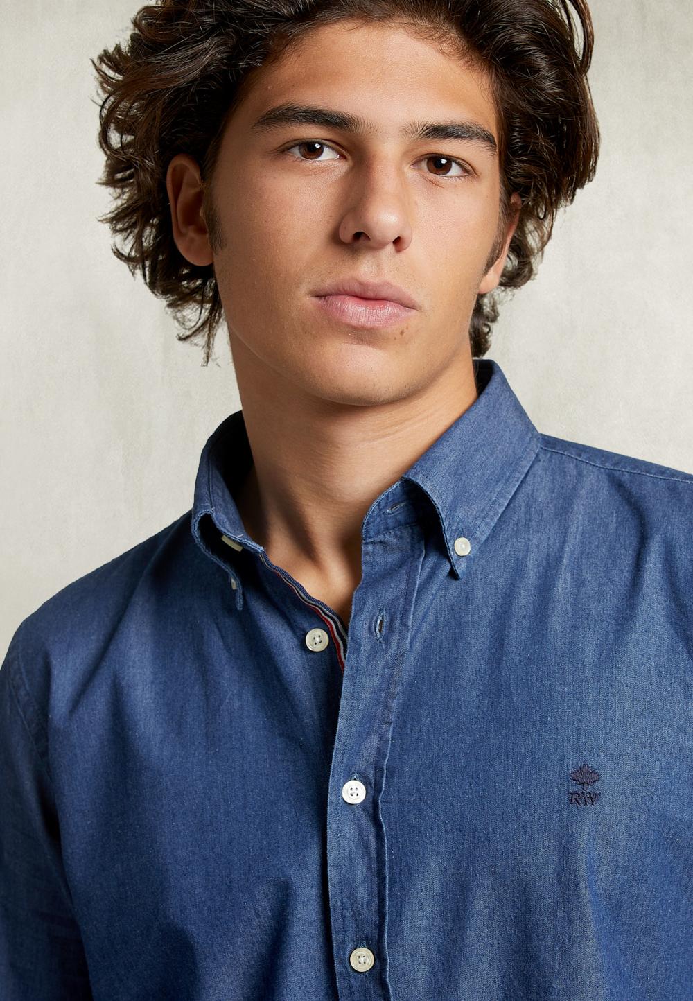 Custom Fit Denim Shirt Blue - Blauw