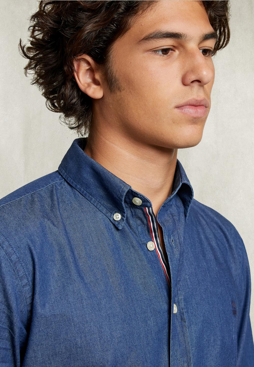 Custom Fit Denim Shirt Blue - Blauw