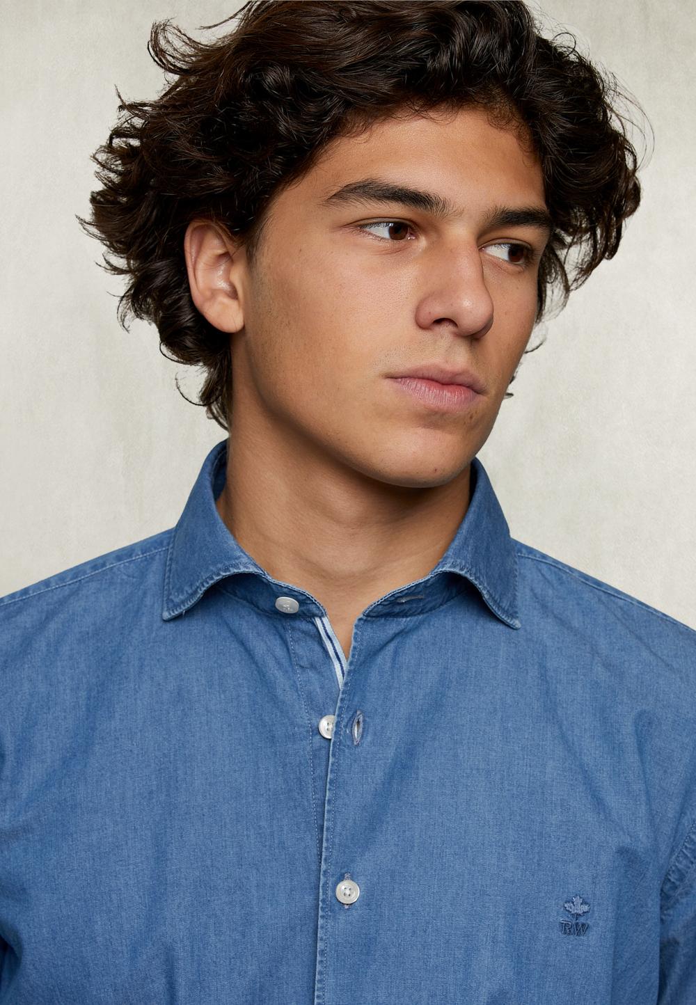 Custom Fit Sorrento Jeans Shirt In Blue - Denim